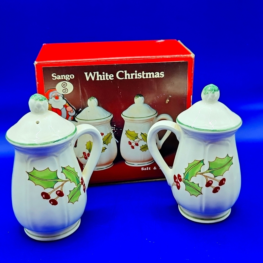 Sango White Christmas Salt and Pepper Shakers